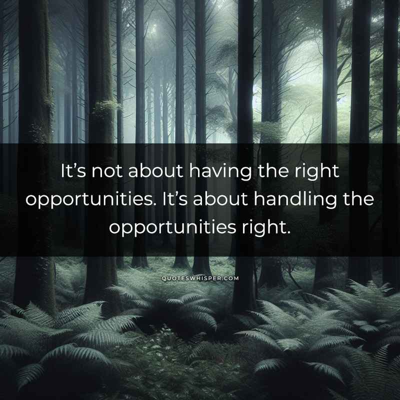 It’s not about having the right opportunities. It’s about handling the opportunities right.