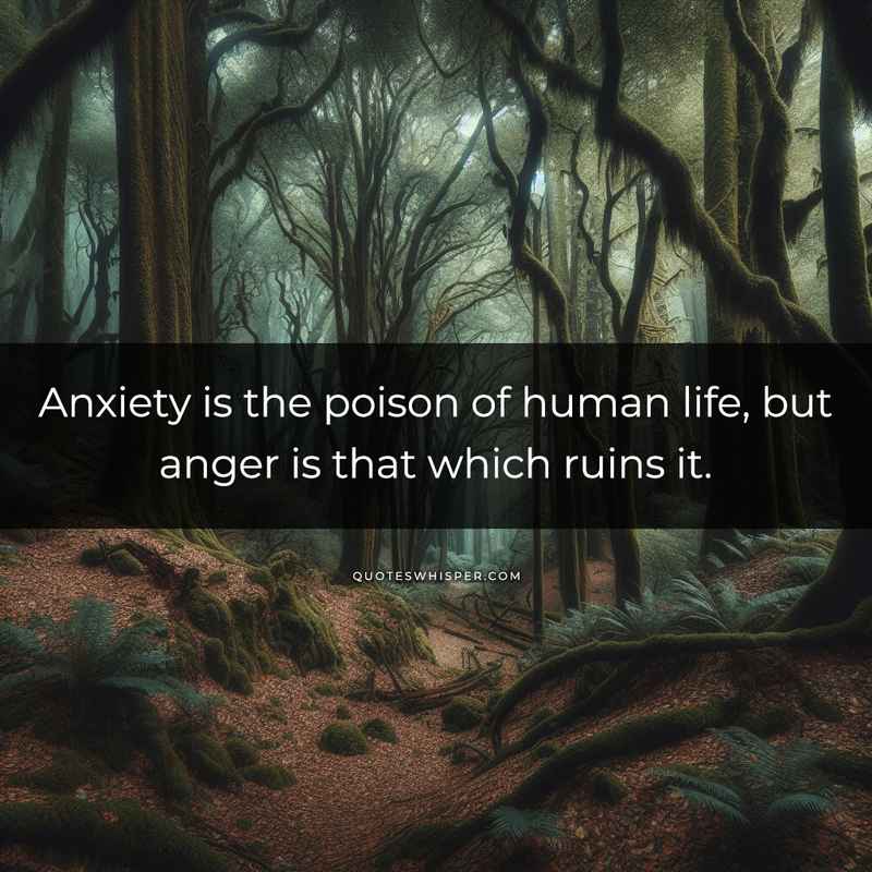 Anxiety is the poison of human life, but anger is that which ruins it.