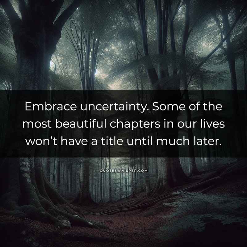 Embrace uncertainty. Some of the most beautiful chapters in our lives won’t have a title until much later.