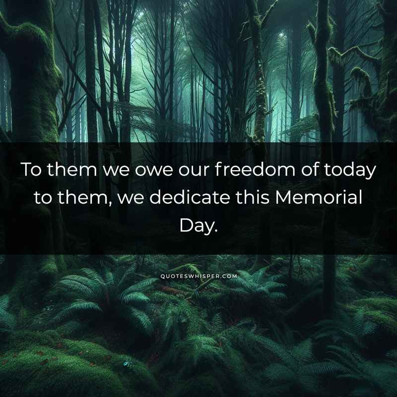 To them we owe our freedom of today to them, we dedicate this Memorial Day.