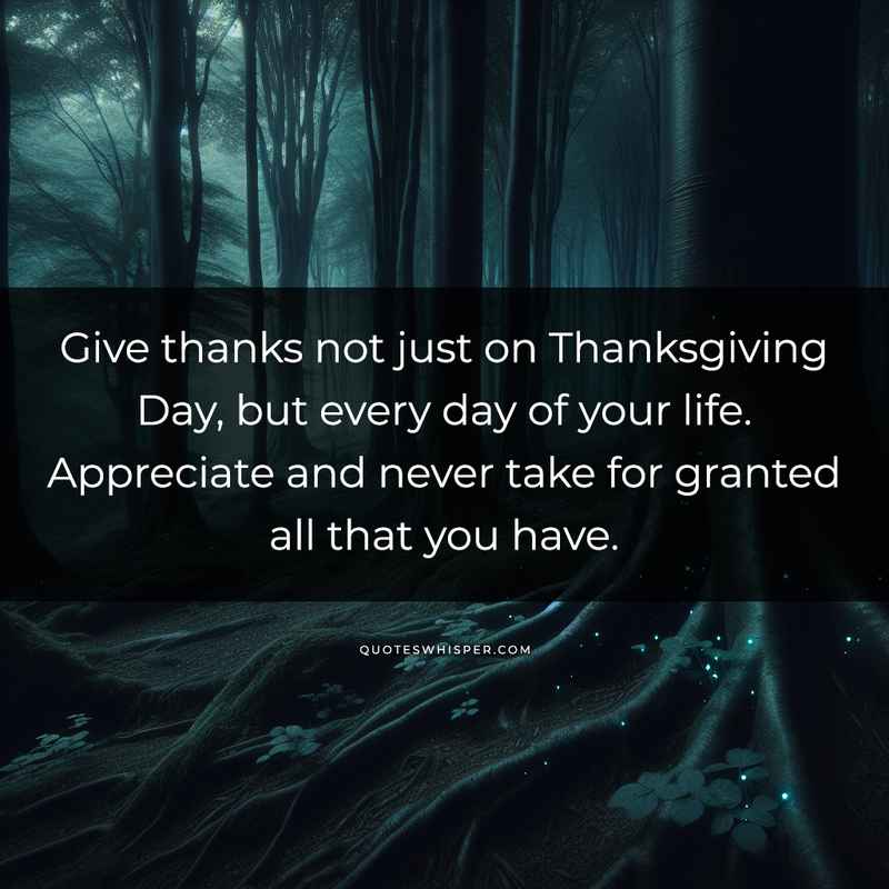 Give thanks not just on Thanksgiving Day, but every day of your life. Appreciate and never take for granted all that you have.