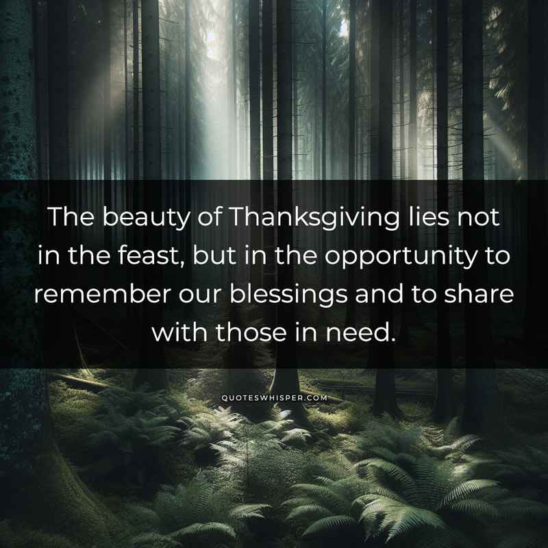 The beauty of Thanksgiving lies not in the feast, but in the opportunity to remember our blessings and to share with those in need.