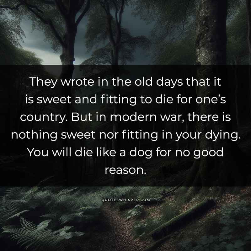 They wrote in the old days that it is sweet and fitting to die for one’s country. But in modern war, there is nothing sweet nor fitting in your dying. You will die like a dog for no good reason.