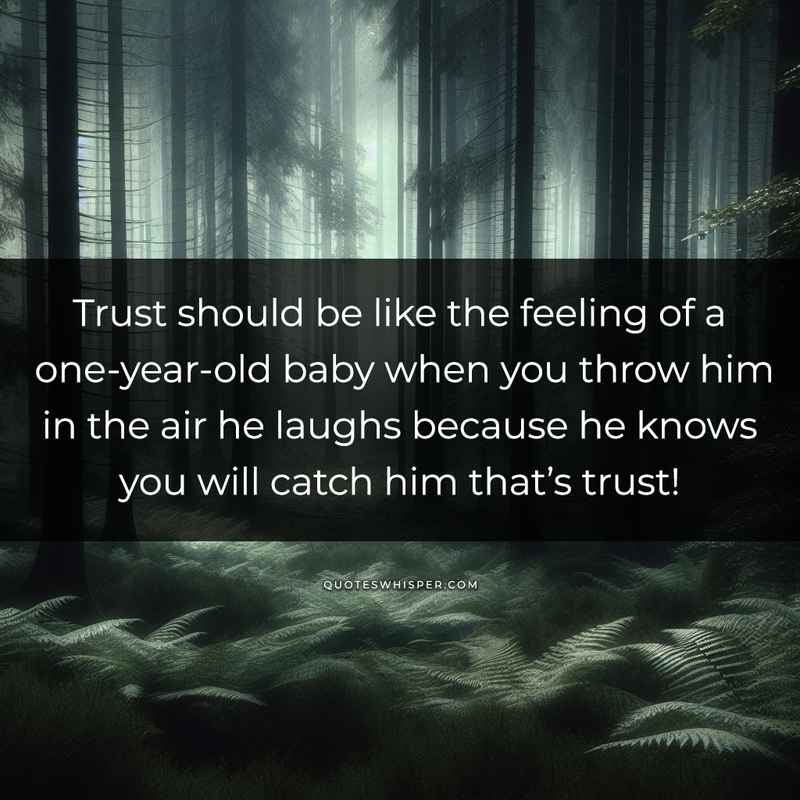 Trust should be like the feeling of a one-year-old baby when you throw him in the air he laughs because he knows you will catch him that’s trust!