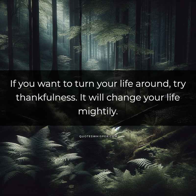 If you want to turn your life around, try thankfulness. It will change your life mightily.