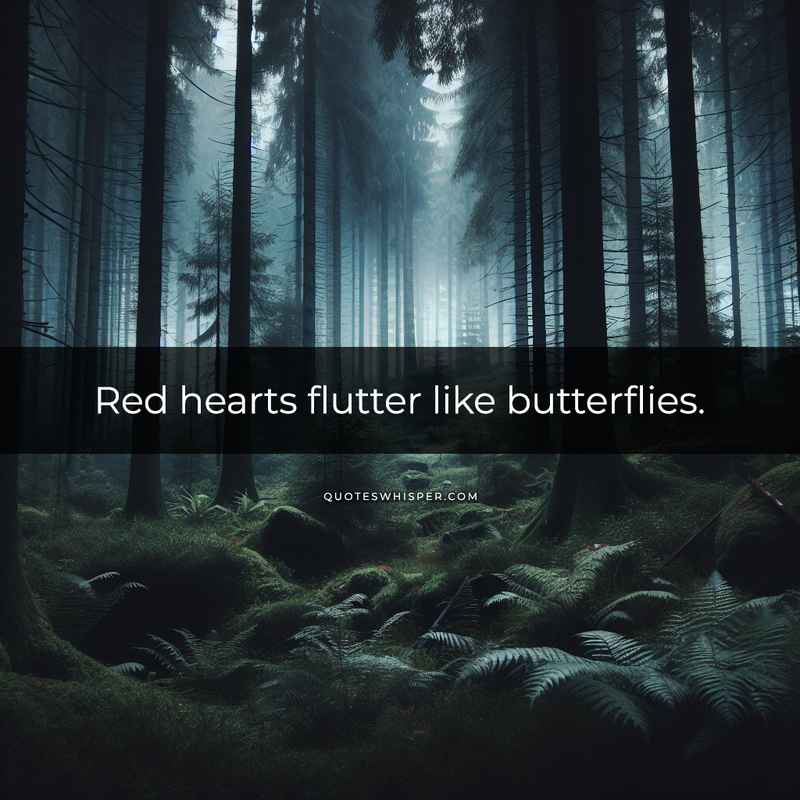 Red hearts flutter like butterflies.