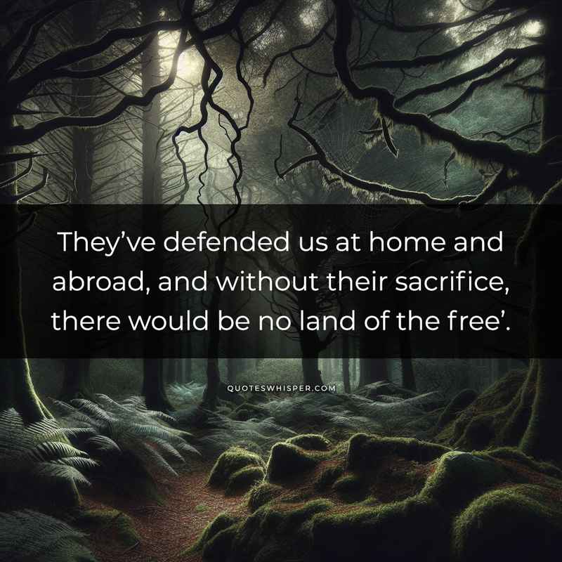 They’ve defended us at home and abroad, and without their sacrifice, there would be no land of the free’.