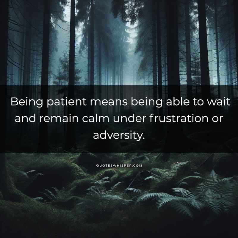 Being patient means being able to wait and remain calm under frustration or adversity.