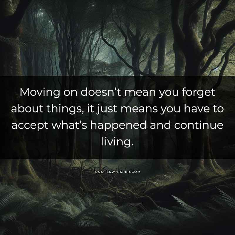 Moving on doesn’t mean you forget about things, it just means you have to accept what’s happened and continue living.
