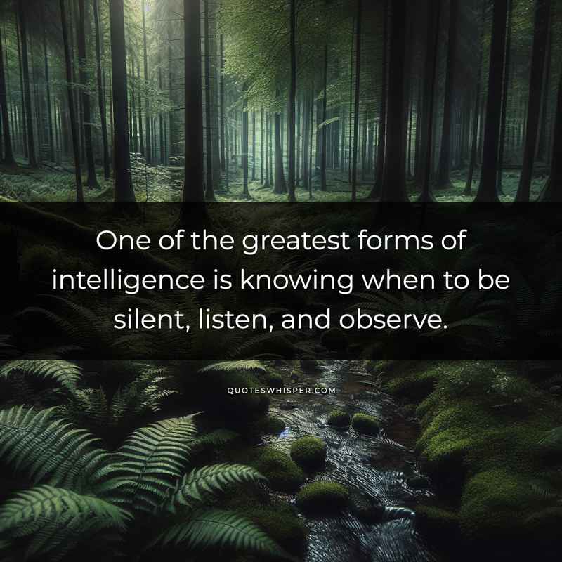 One of the greatest forms of intelligence is knowing when to be silent, listen, and observe.