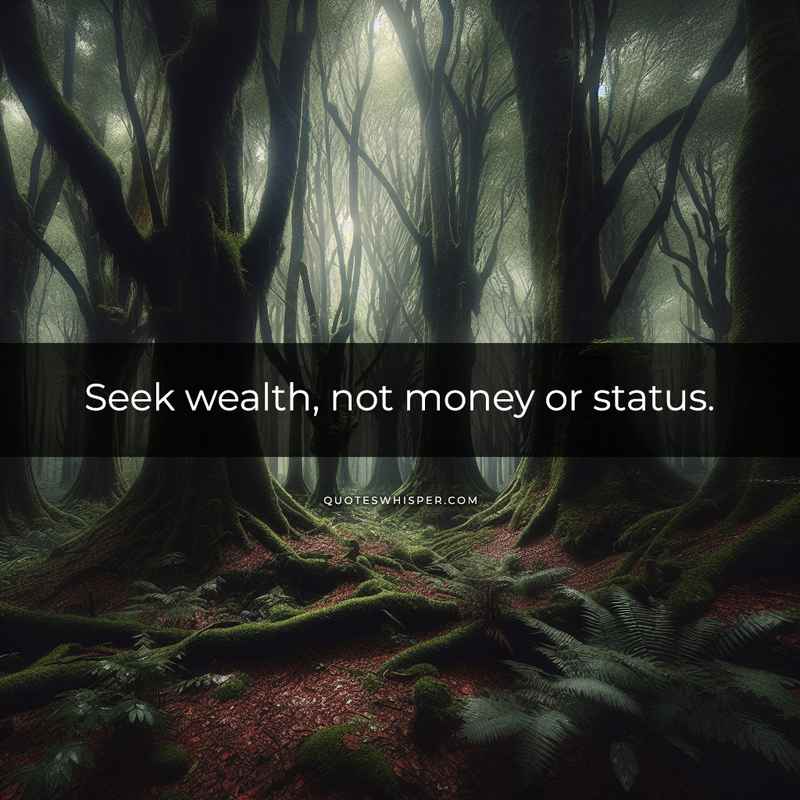 Seek wealth, not money or status.