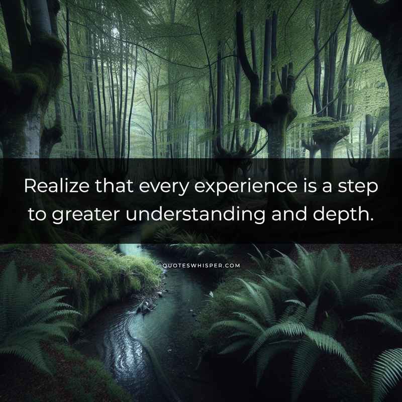 Realize that every experience is a step to greater understanding and depth.