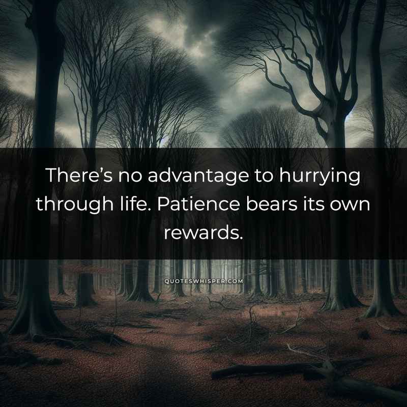 There’s no advantage to hurrying through life. Patience bears its own rewards.