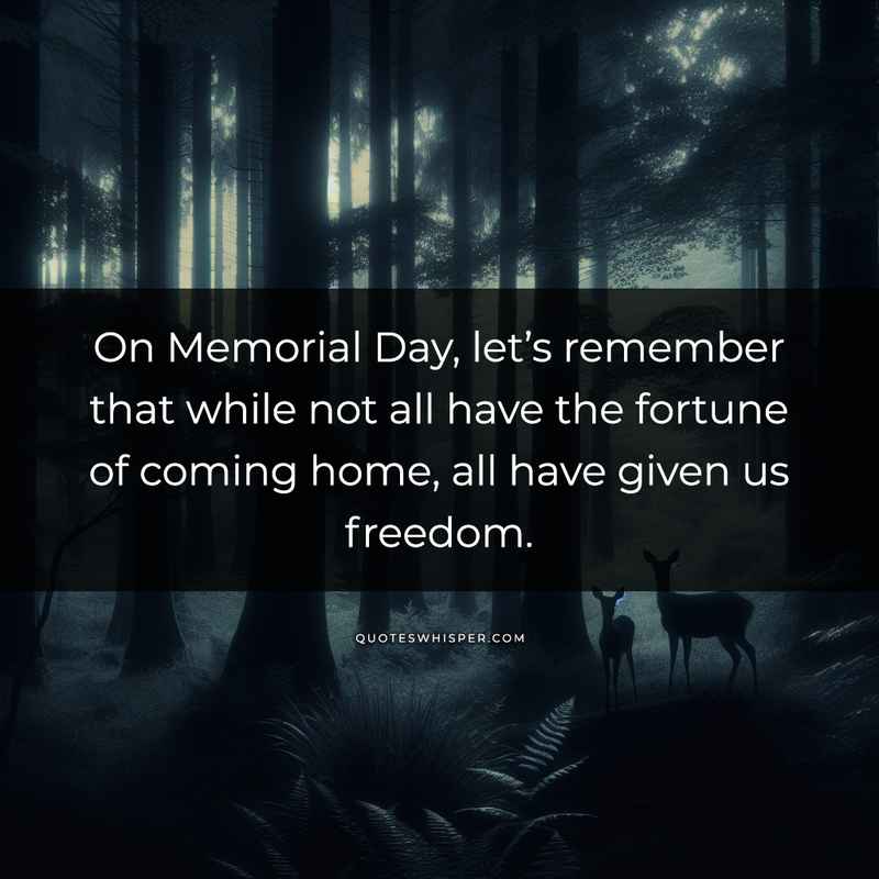 On Memorial Day, let’s remember that while not all have the fortune of coming home, all have given us freedom.