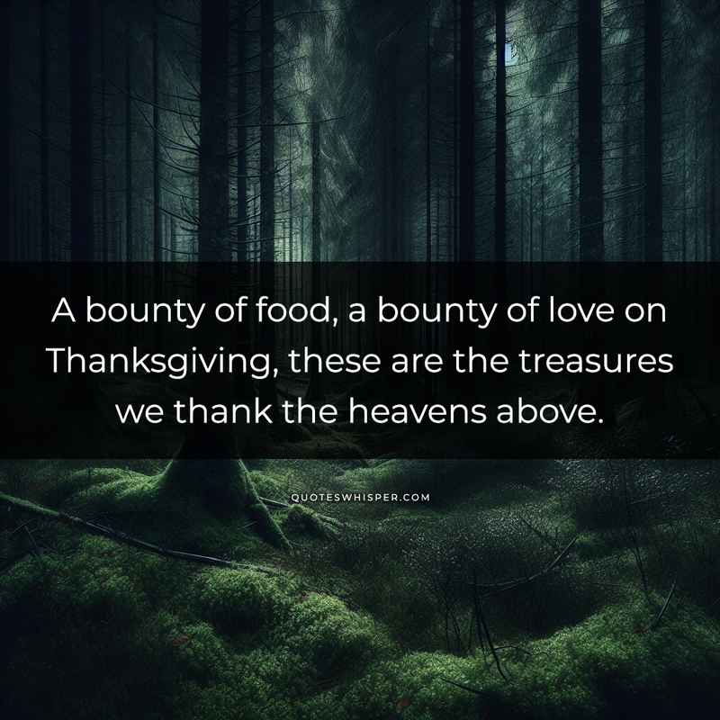 A bounty of food, a bounty of love on Thanksgiving, these are the treasures we thank the heavens above.