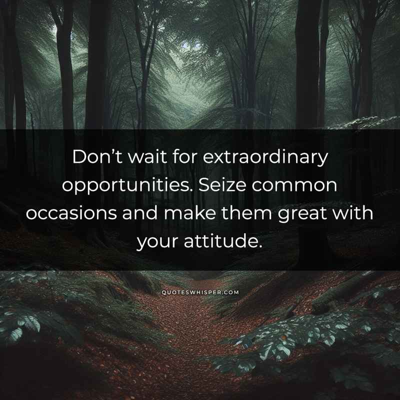 Don’t wait for extraordinary opportunities. Seize common occasions and make them great with your attitude.