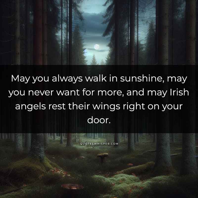 May you always walk in sunshine, may you never want for more, and may Irish angels rest their wings right on your door.