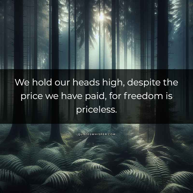 We hold our heads high, despite the price we have paid, for freedom is priceless.