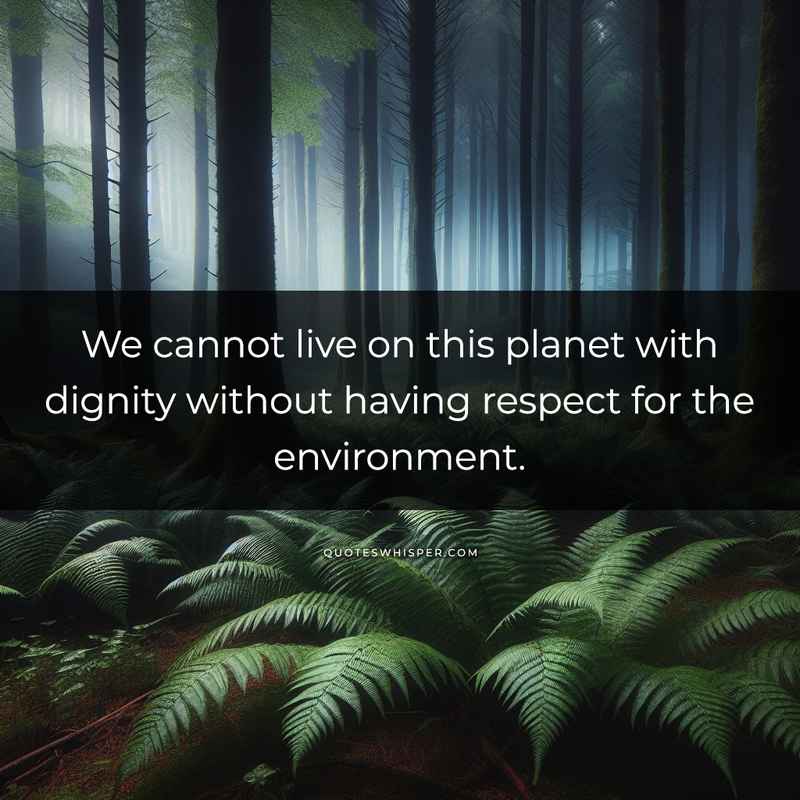 We cannot live on this planet with dignity without having respect for the environment.