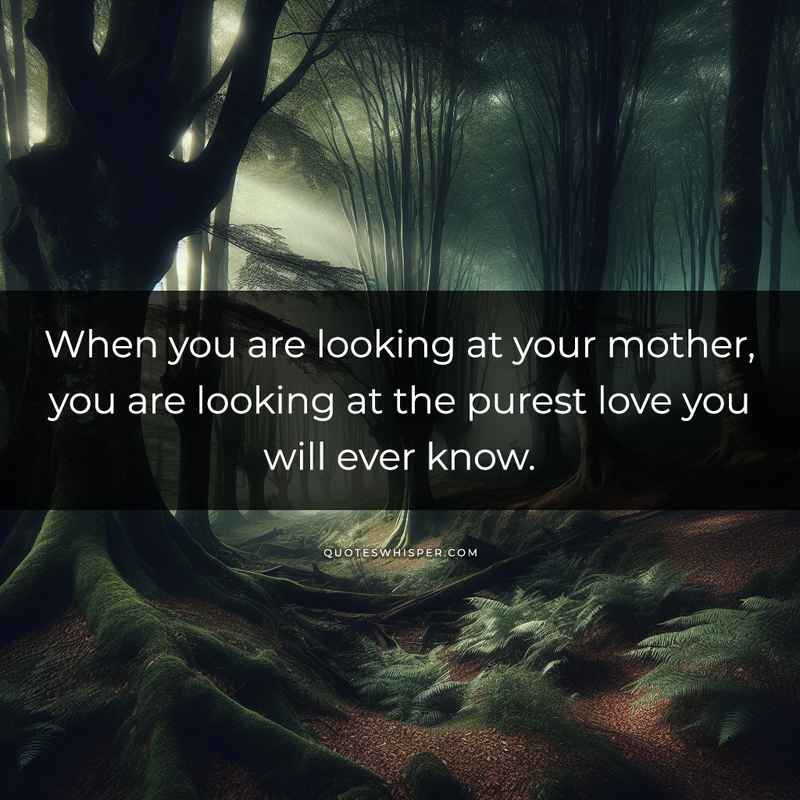 When you are looking at your mother, you are looking at the purest love you will ever know.