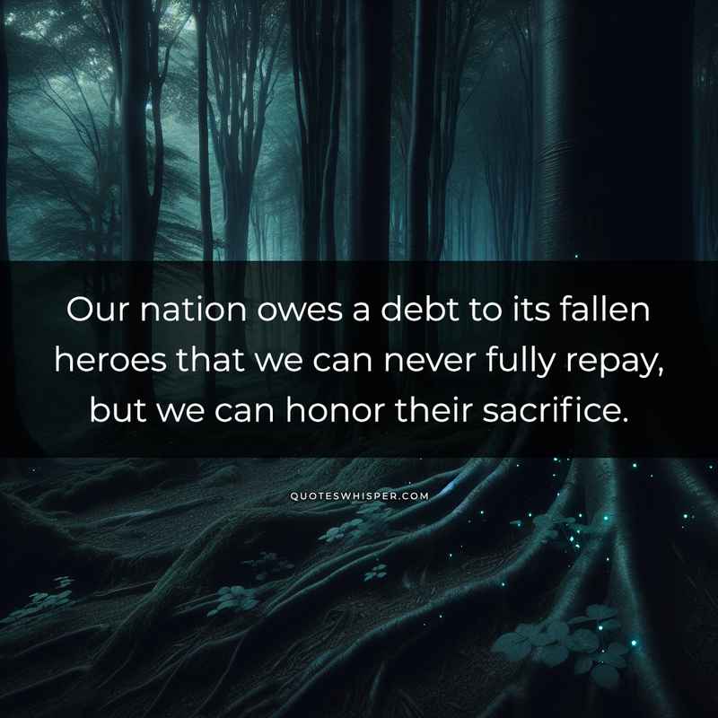 Our nation owes a debt to its fallen heroes that we can never fully repay, but we can honor their sacrifice.
