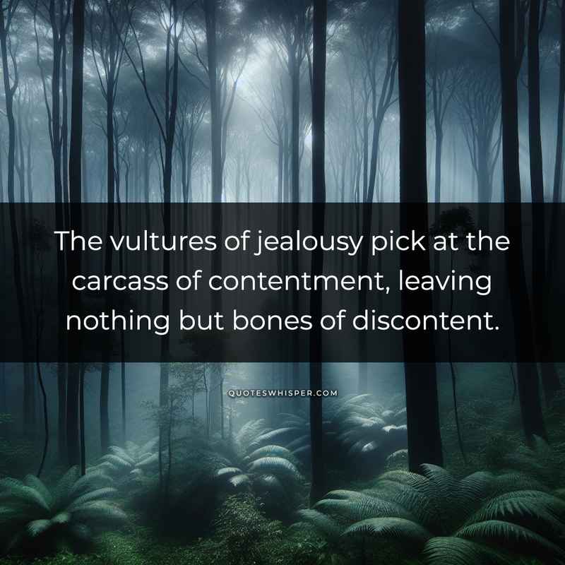 The vultures of jealousy pick at the carcass of contentment, leaving nothing but bones of discontent.
