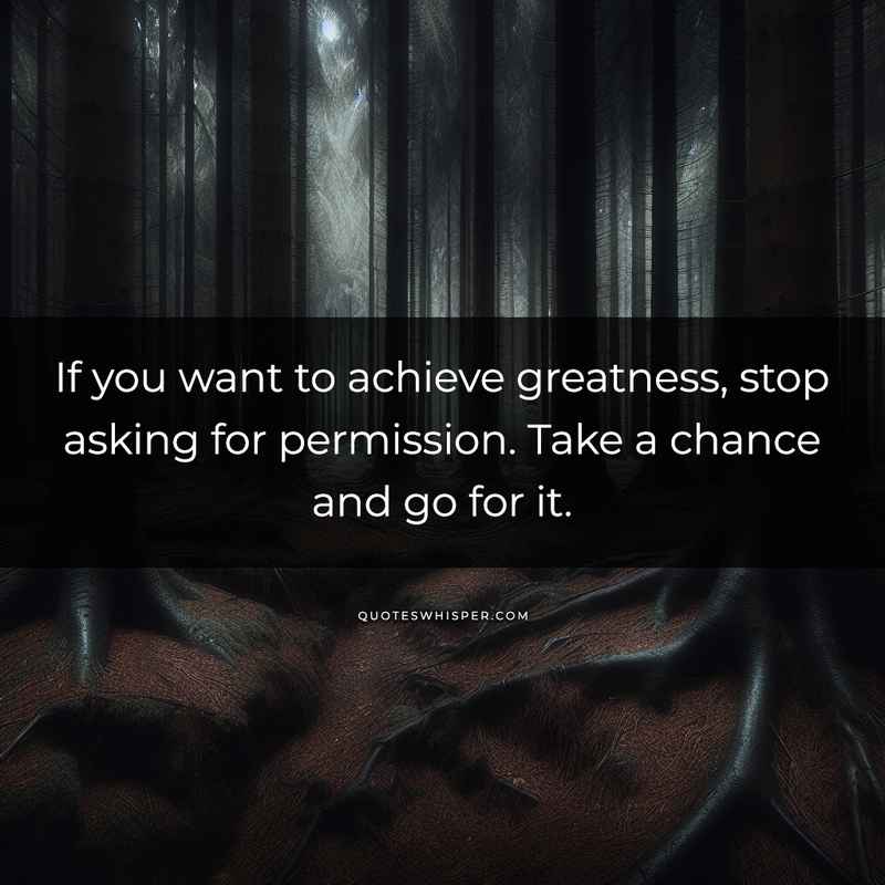 If you want to achieve greatness, stop asking for permission. Take a chance and go for it.