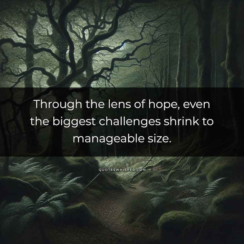Through the lens of hope, even the biggest challenges shrink to manageable size.