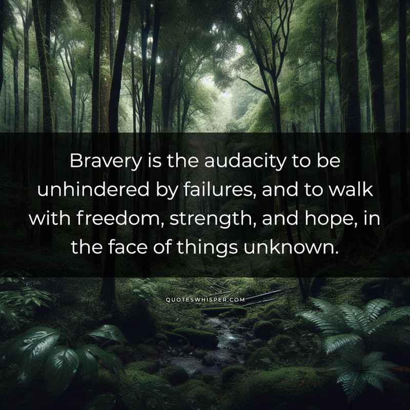 Bravery is the audacity to be unhindered by failures, and to walk with freedom, strength, and hope, in the face of things unknown.