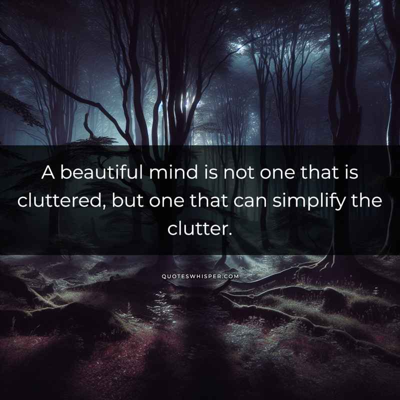 A beautiful mind is not one that is cluttered, but one that can simplify the clutter.