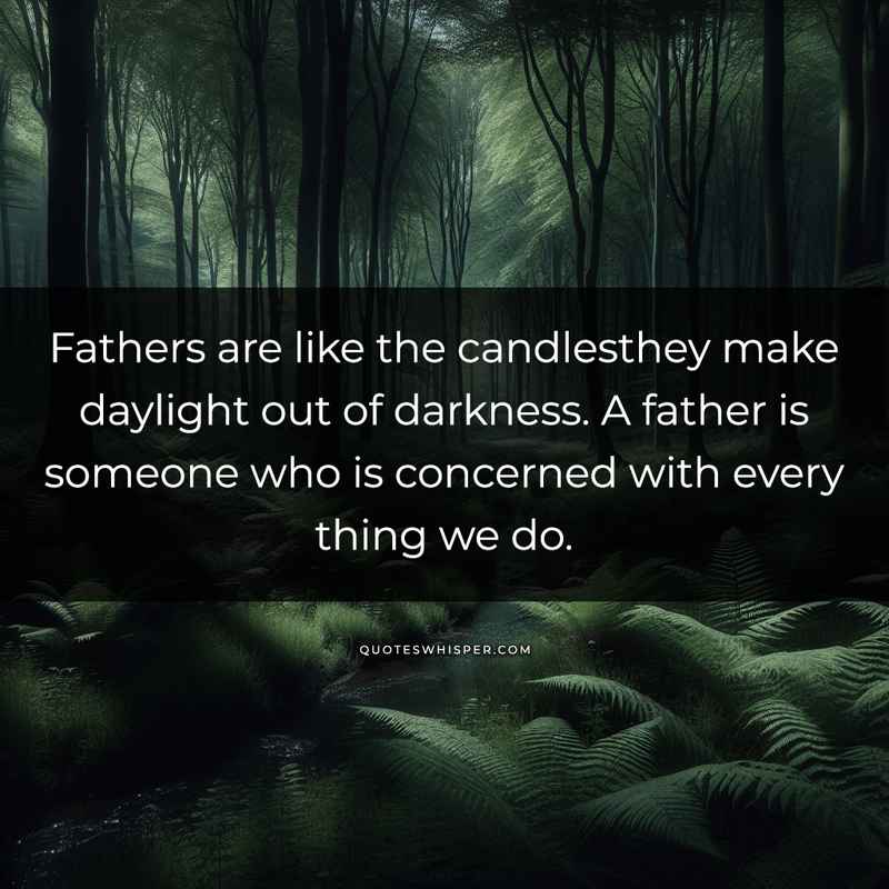 Fathers are like the candlesthey make daylight out of darkness. A father is someone who is concerned with every thing we do.