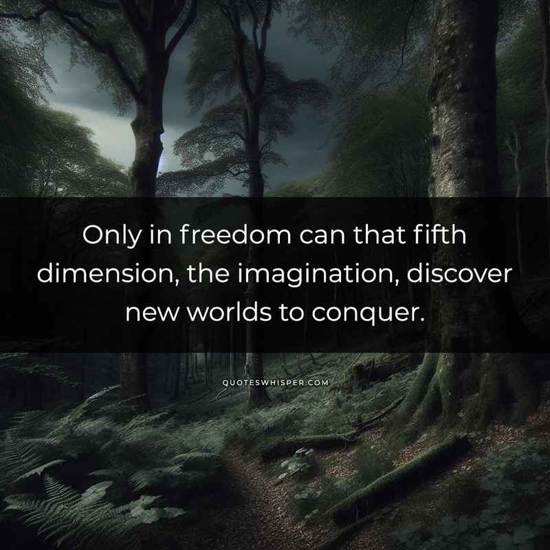 Only in freedom can that fifth dimension, the imagination, discover new worlds to conquer.
