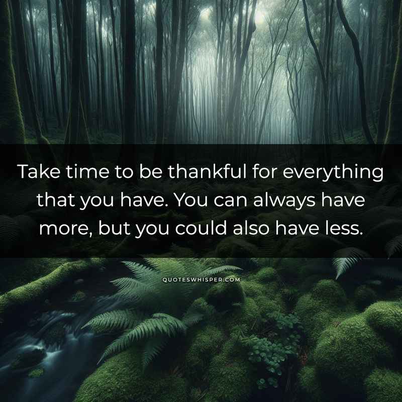 Take time to be thankful for everything that you have. You can always have more, but you could also have less.