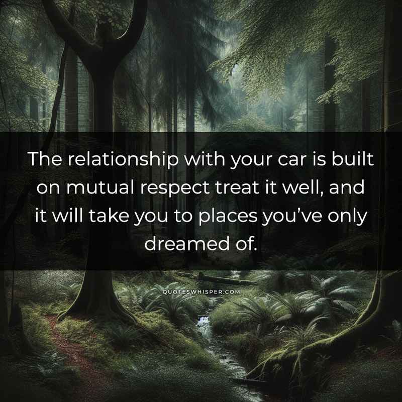 The relationship with your car is built on mutual respect treat it well, and it will take you to places you’ve only dreamed of.