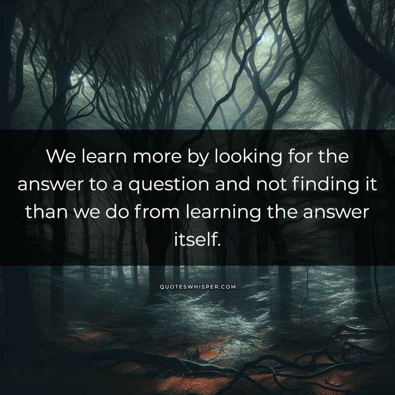 We learn more by looking for the answer to a question and not finding it than we do from learning the answer itself.