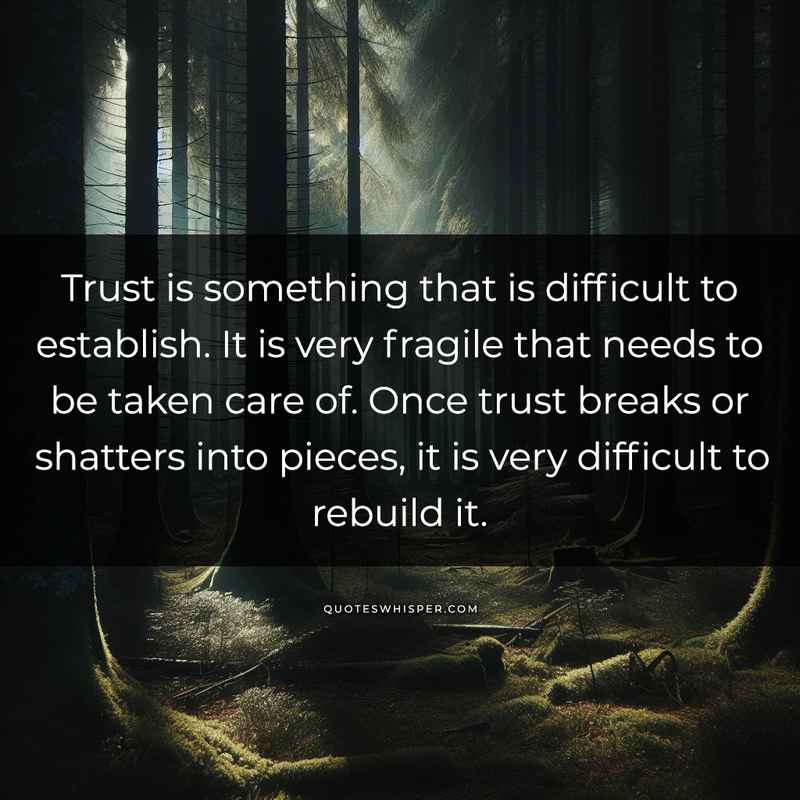 Trust is something that is difficult to establish. It is very fragile that needs to be taken care of. Once trust breaks or shatters into pieces, it is very difficult to rebuild it.