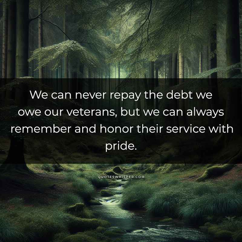 We can never repay the debt we owe our veterans, but we can always remember and honor their service with pride.