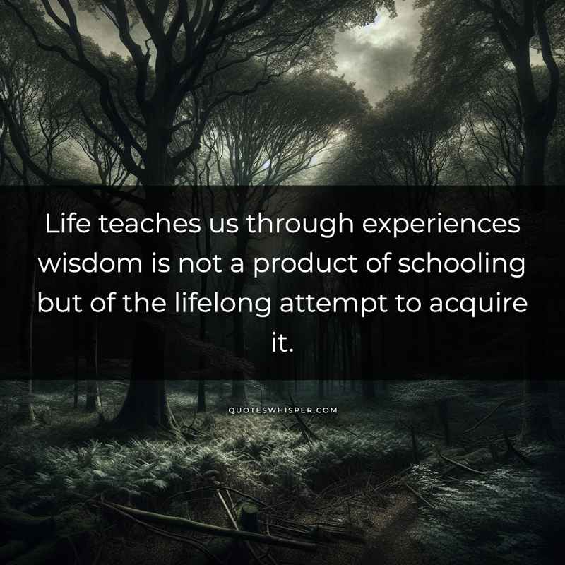 Life teaches us through experiences wisdom is not a product of schooling but of the lifelong attempt to acquire it.