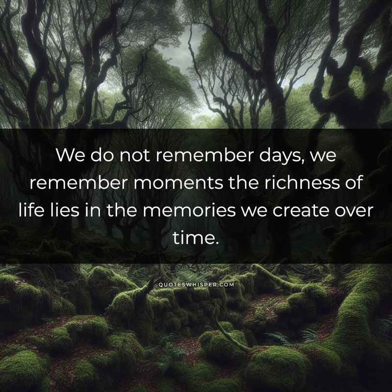 We do not remember days, we remember moments the richness of life lies in the memories we create over time.