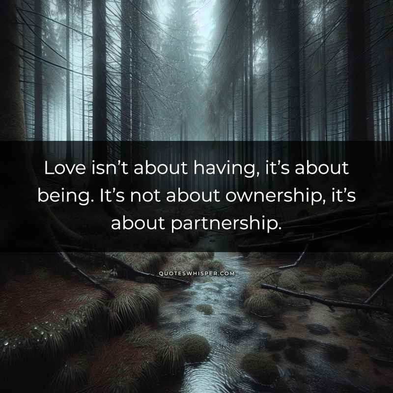 Love isn’t about having, it’s about being. It’s not about ownership, it’s about partnership.