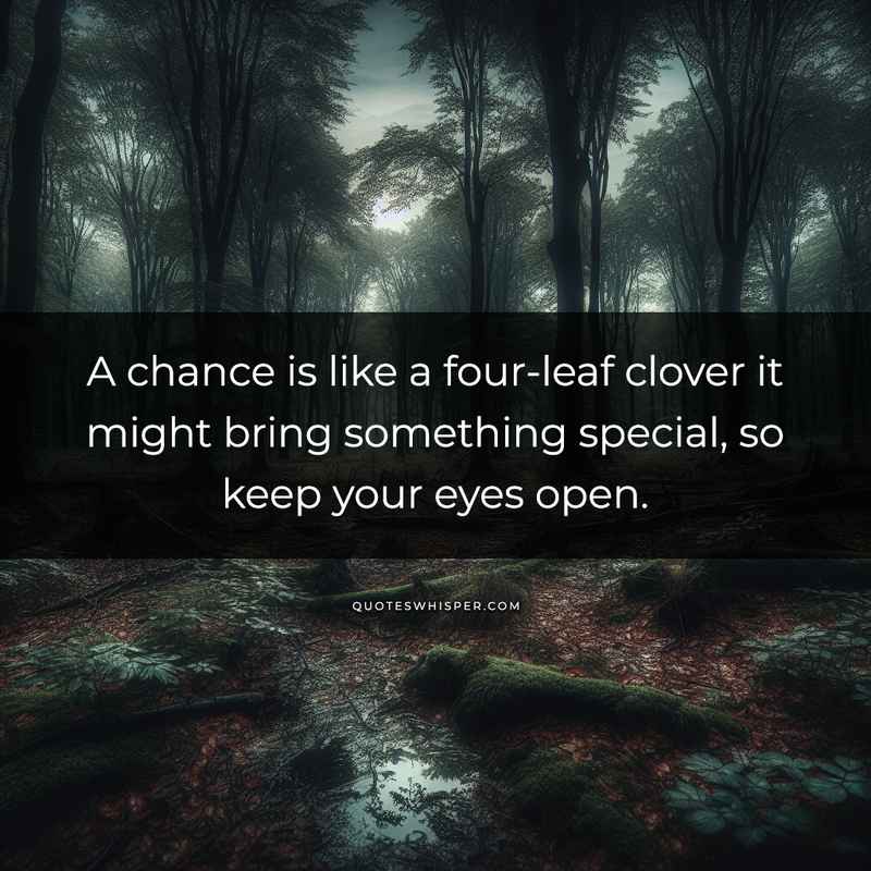 A chance is like a four-leaf clover it might bring something special, so keep your eyes open.