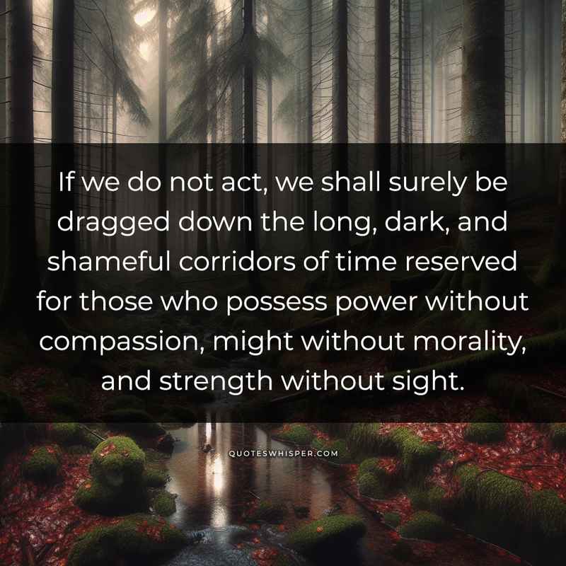 If we do not act, we shall surely be dragged down the long, dark, and shameful corridors of time reserved for those who possess power without compassion, might without morality, and strength without sight.