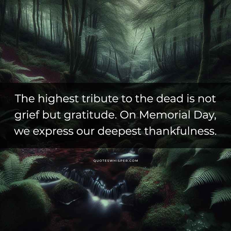 The highest tribute to the dead is not grief but gratitude. On Memorial Day, we express our deepest thankfulness.