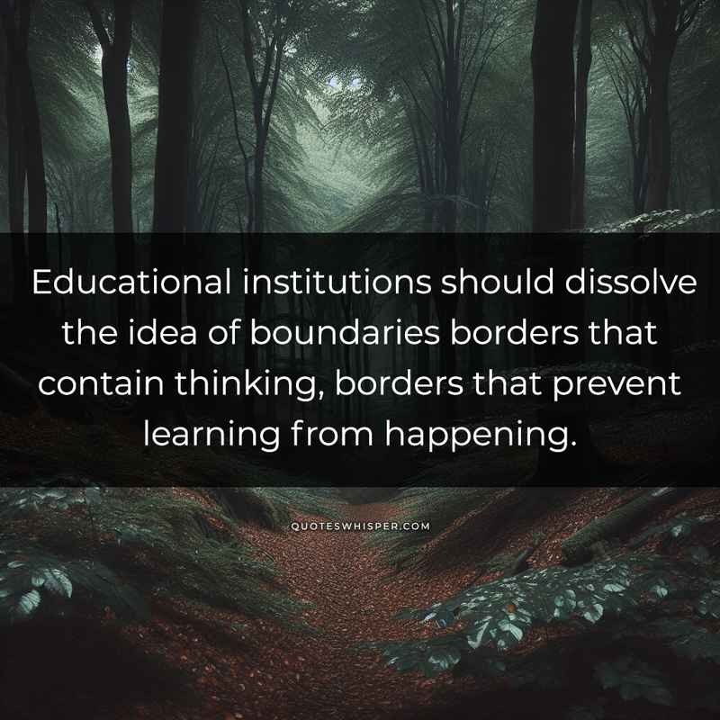 Educational institutions should dissolve the idea of boundaries borders that contain thinking, borders that prevent learning from happening.