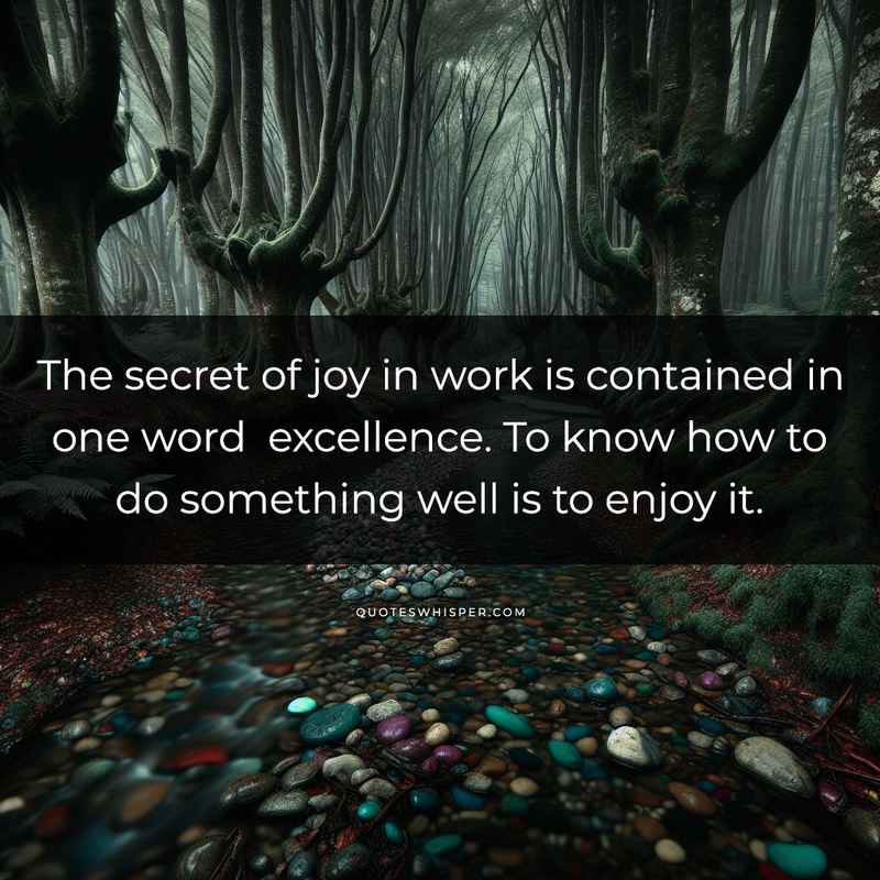 The secret of joy in work is contained in one word excellence. To know how to do something well is to enjoy it.